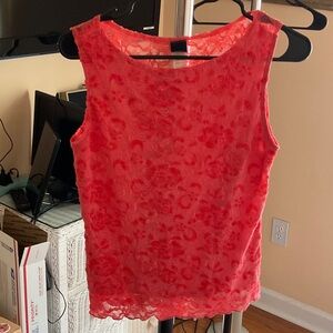 Chic Coral Lace Sleeveless Blouse